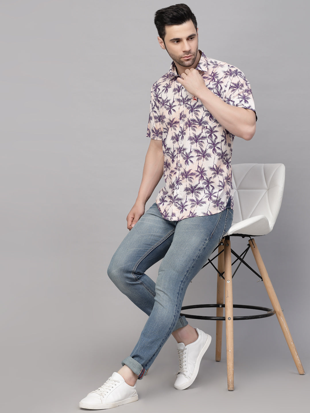 Valbone Men’s Digital Print Purple Tree Printed Regular Fit Casual Shirt Half Sleeves