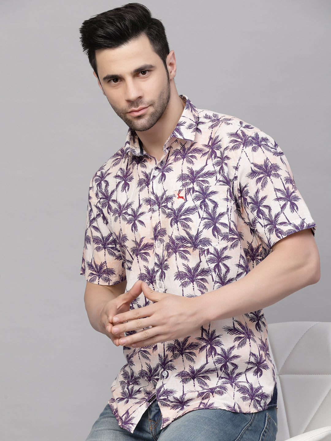 Valbone Men’s Digital Print Purple Tree Printed Regular Fit Casual Shirt Half Sleeves