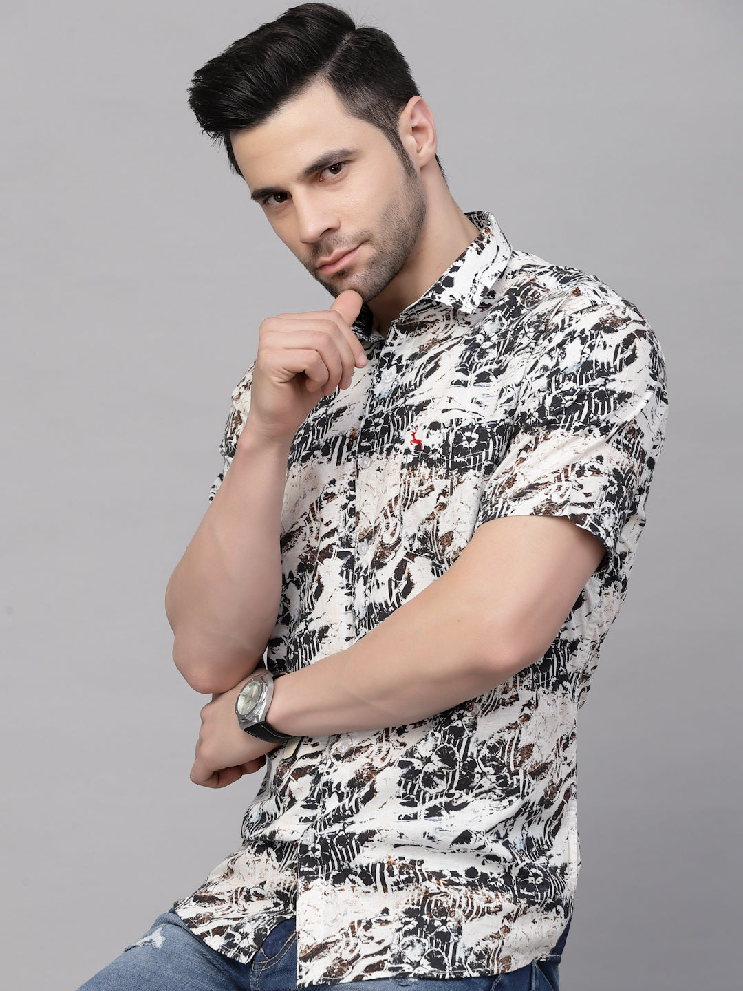 Valbone Men’s Black Digital Print Regular Fit Casual Shirt Half Sleeves