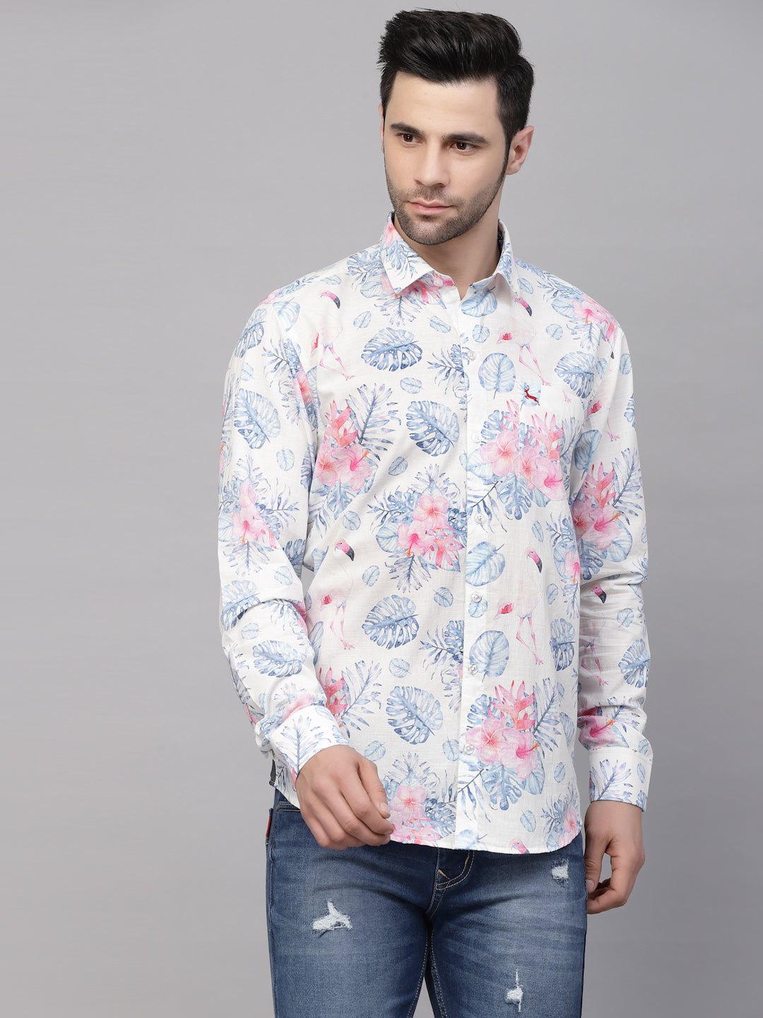 Valbone Men’s Digital Print Floral Printed Pure Cotton Casual Full Sleeves Shirt
