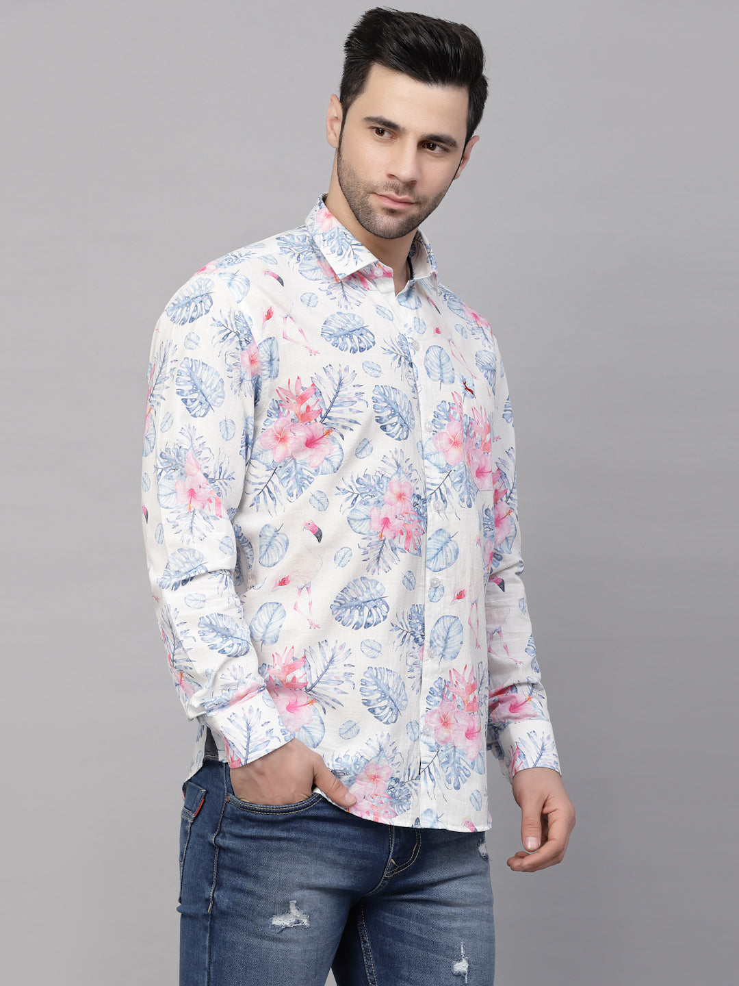 Valbone Men’s Digital Print Floral Printed Pure Cotton Casual Full Sleeves Shirt