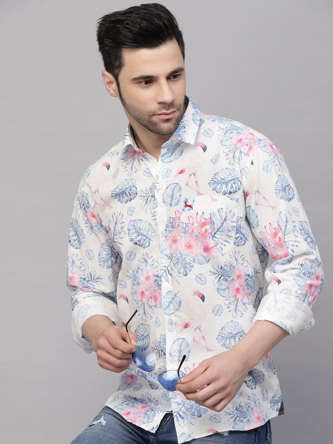 Valbone Men’s Digital Print Floral Printed Pure Cotton Casual Full Sleeves Shirt