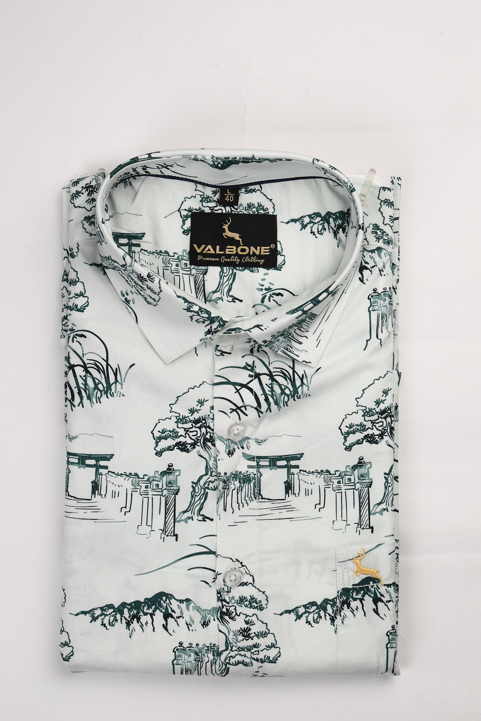 Valbone Men's Abstract Printed Giza Cotton Casual Shirt