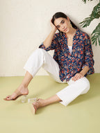 Navy Blue Floral Print Shirt