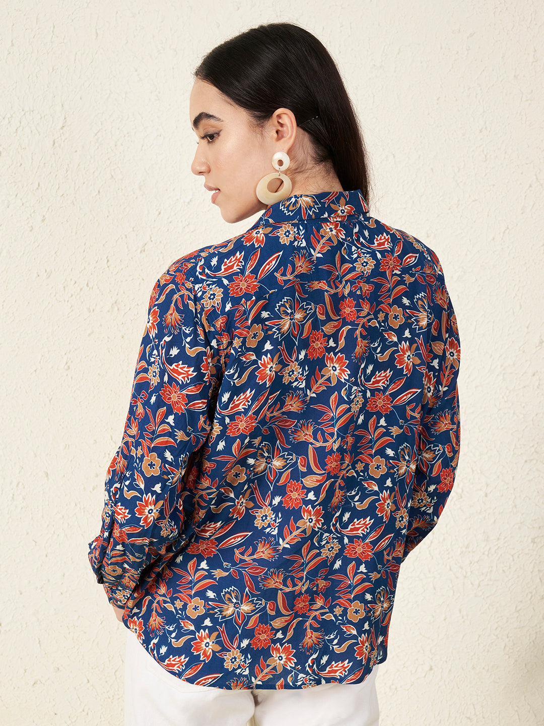 Navy Blue Floral Print Shirt