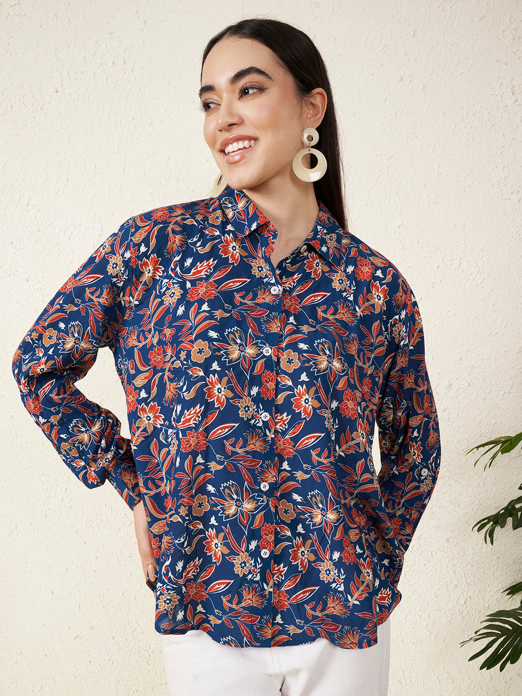 Navy Blue Floral Print Shirt