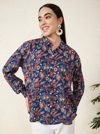 Navy Blue Floral Print Shirt