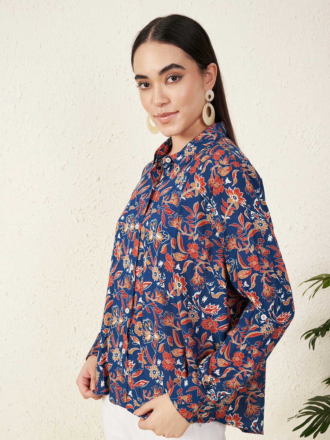 Navy Blue Floral Print Shirt