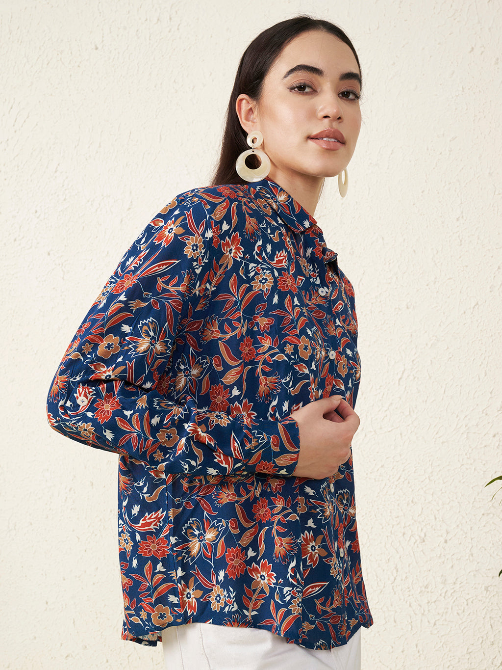Navy Blue Floral Print Shirt