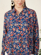Navy Blue Floral Print Shirt