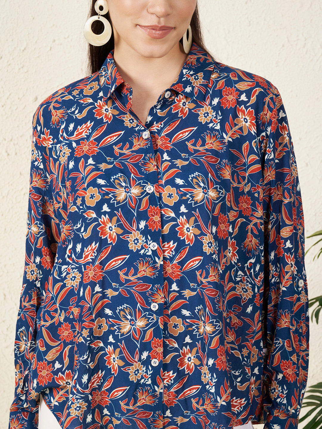 Navy Blue Floral Print Shirt