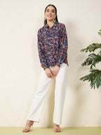 Navy Blue Floral Print Shirt