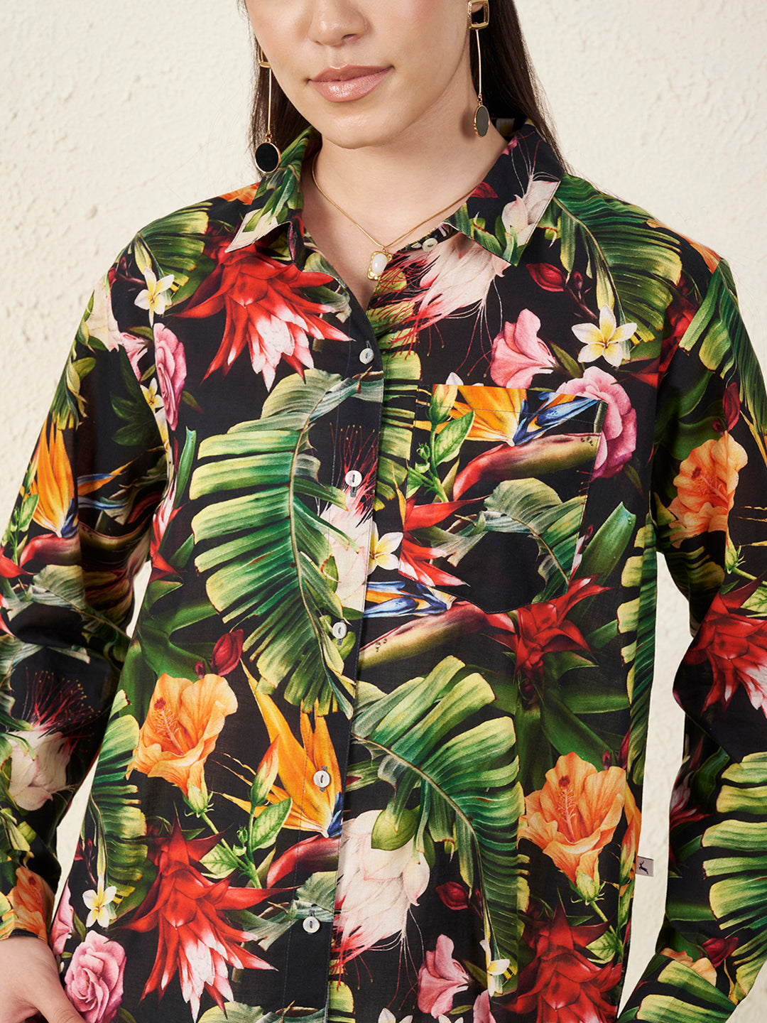 Women’s Black Tropical Floral Print Shirt
