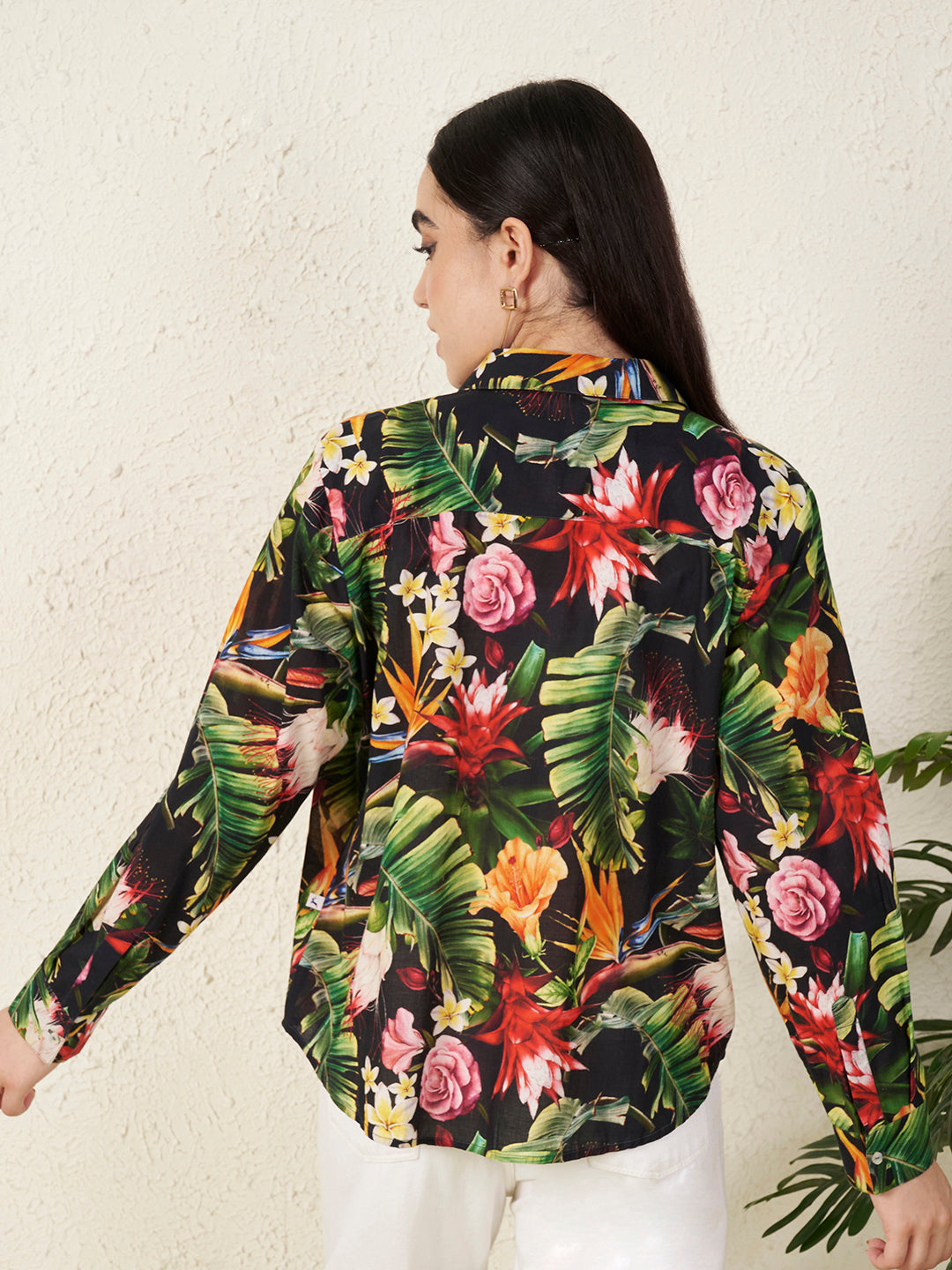 Women’s Black Tropical Floral Print Shirt
