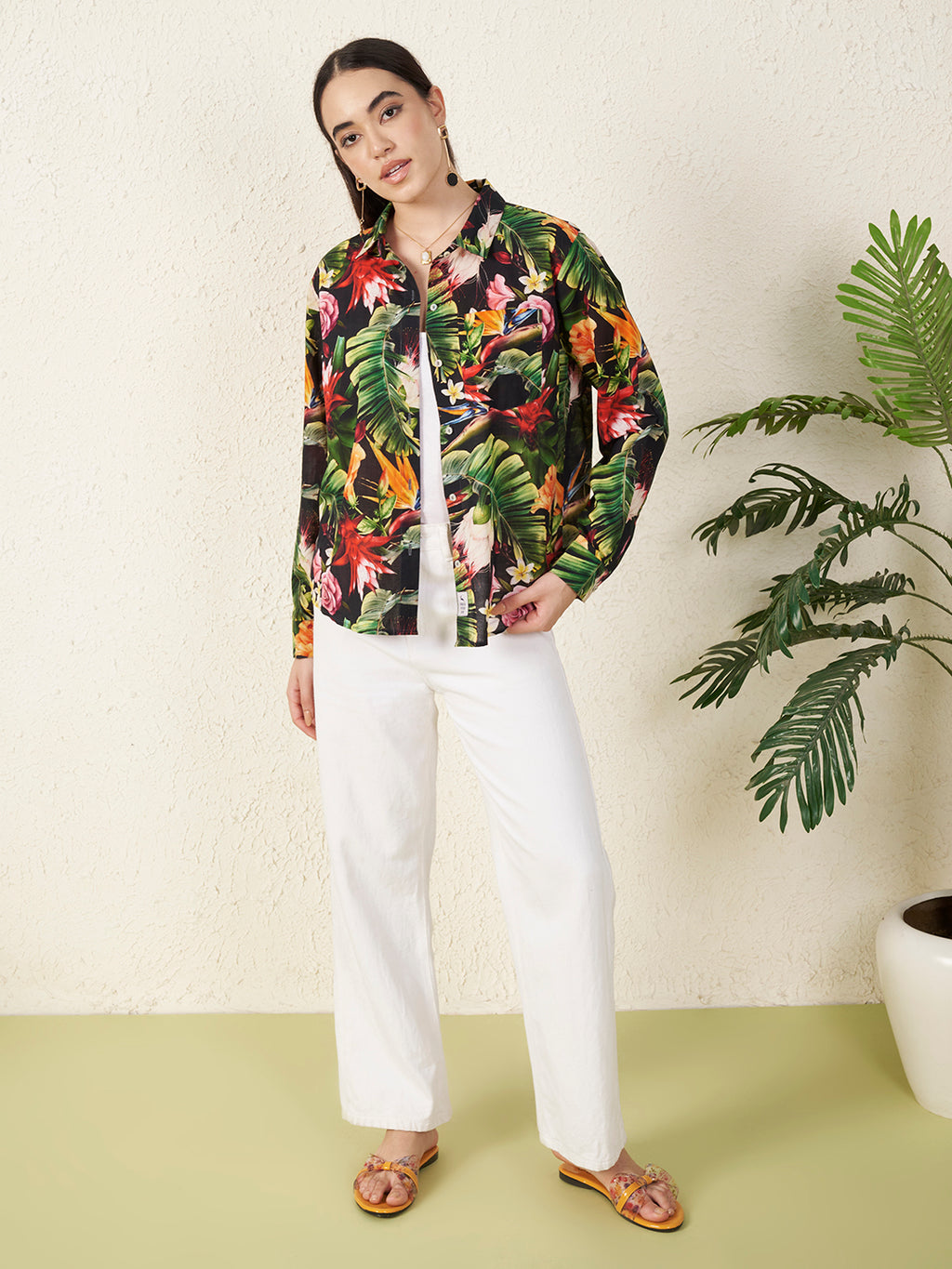 Women’s Black Tropical Floral Print Shirt