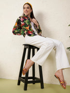 Women’s Black Tropical Floral Print Shirt