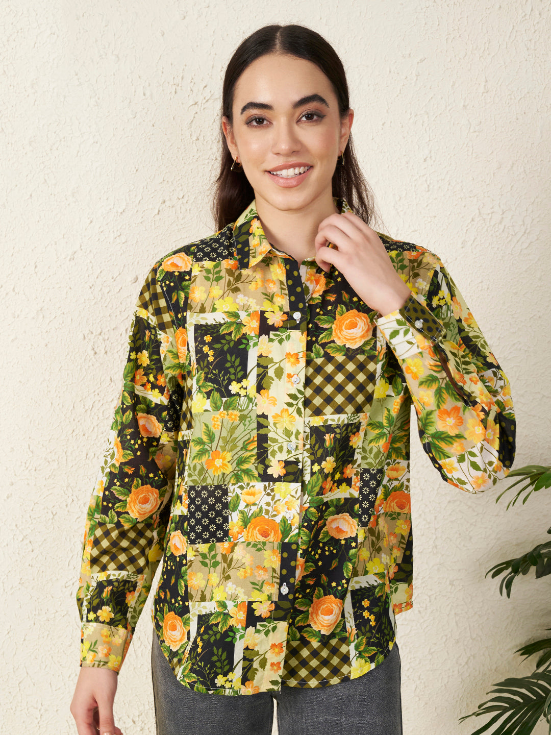 Women Vintage Motif Floral Shirt