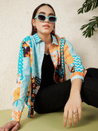 Women Retro Motif Floral Shirt
