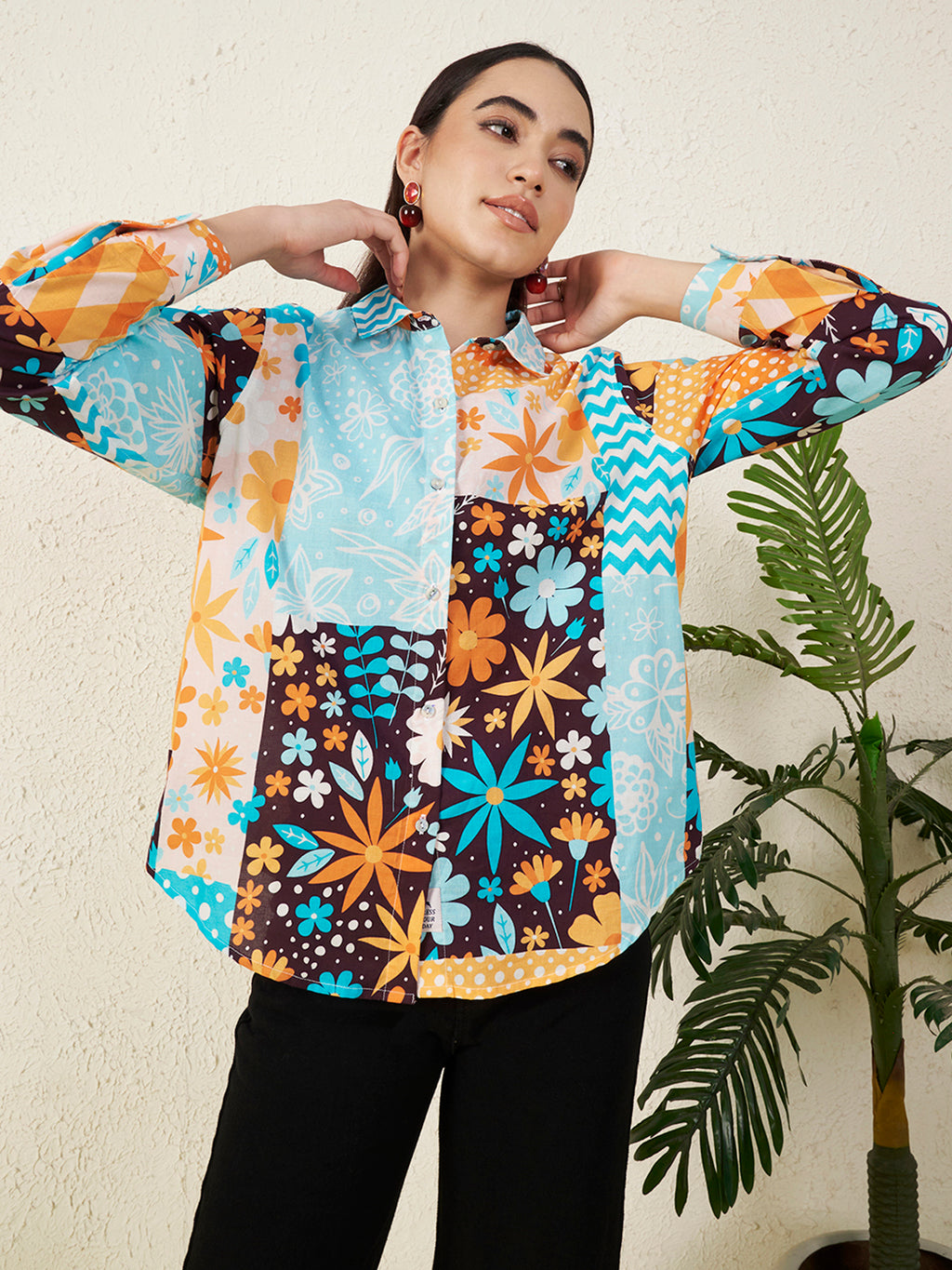 Women Retro Motif Floral Shirt
