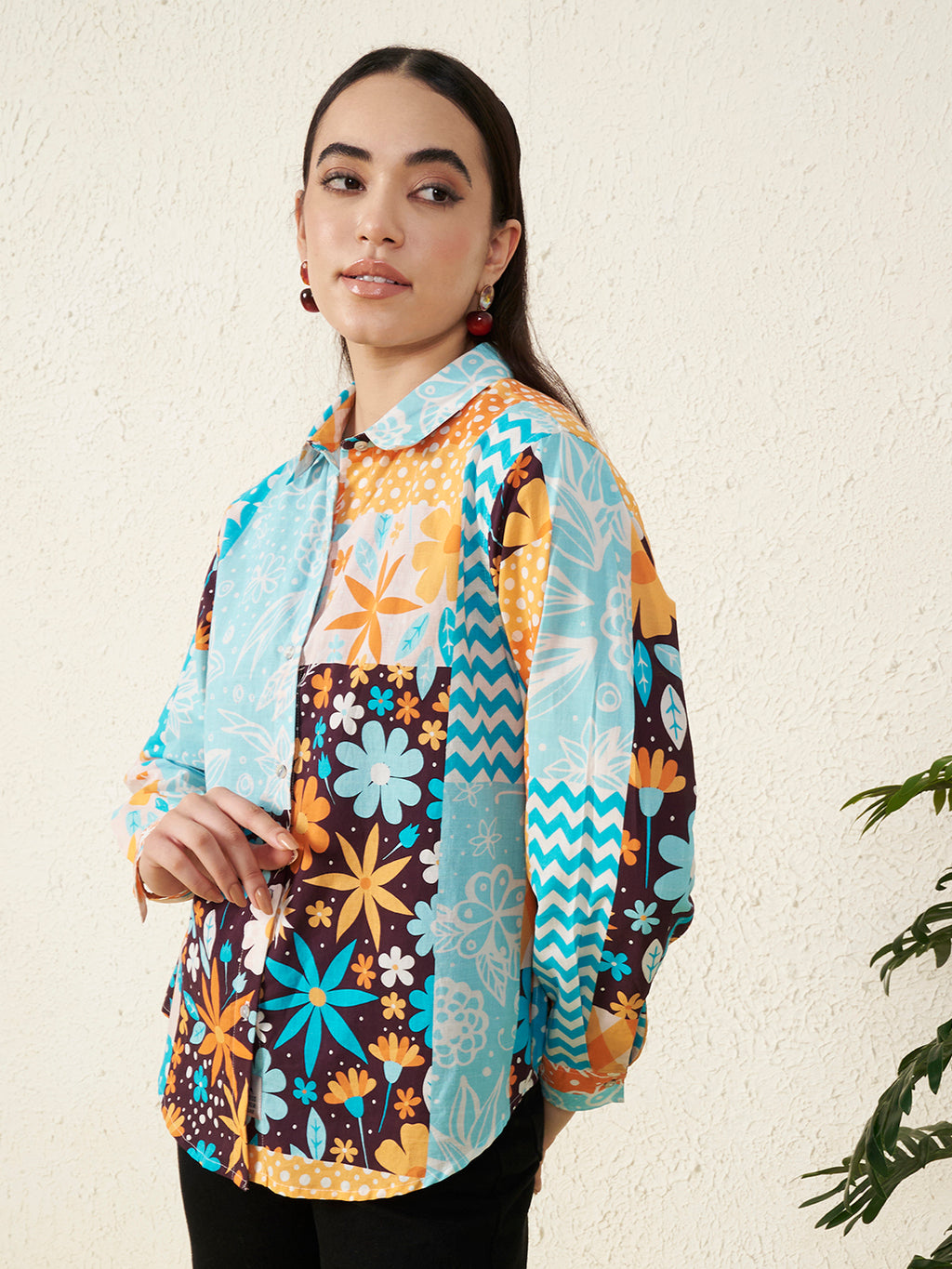 Women Retro Motif Floral Shirt