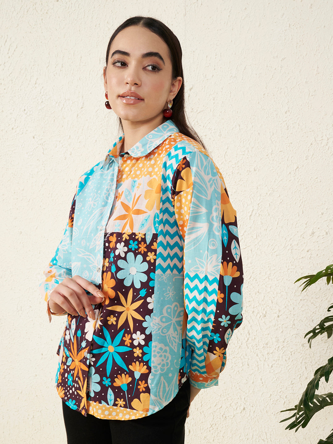 Women Retro Motif Floral Shirt