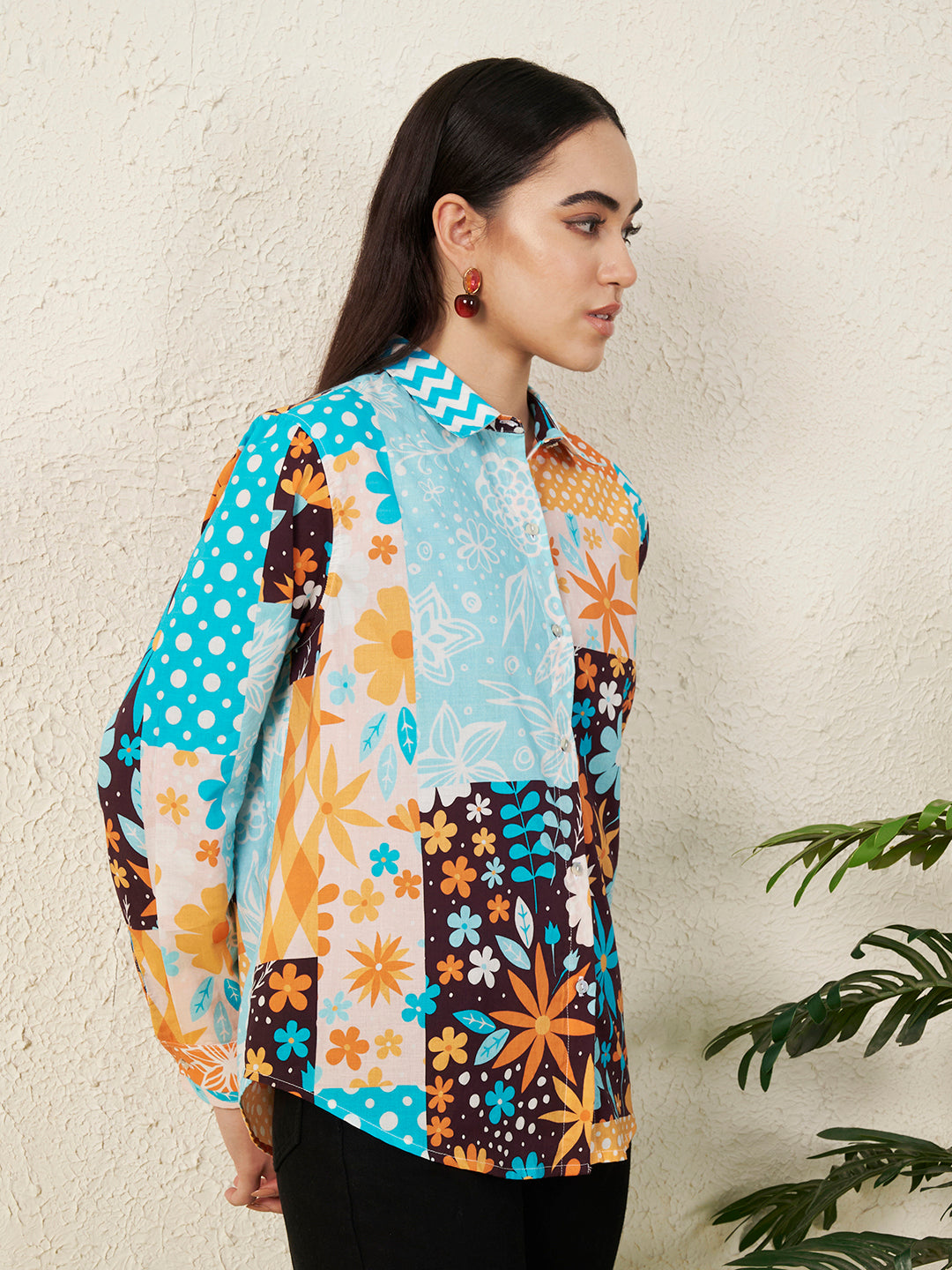 Women Retro Motif Floral Shirt