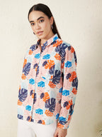 Women Pastel Tropical Leaf Print Shirt