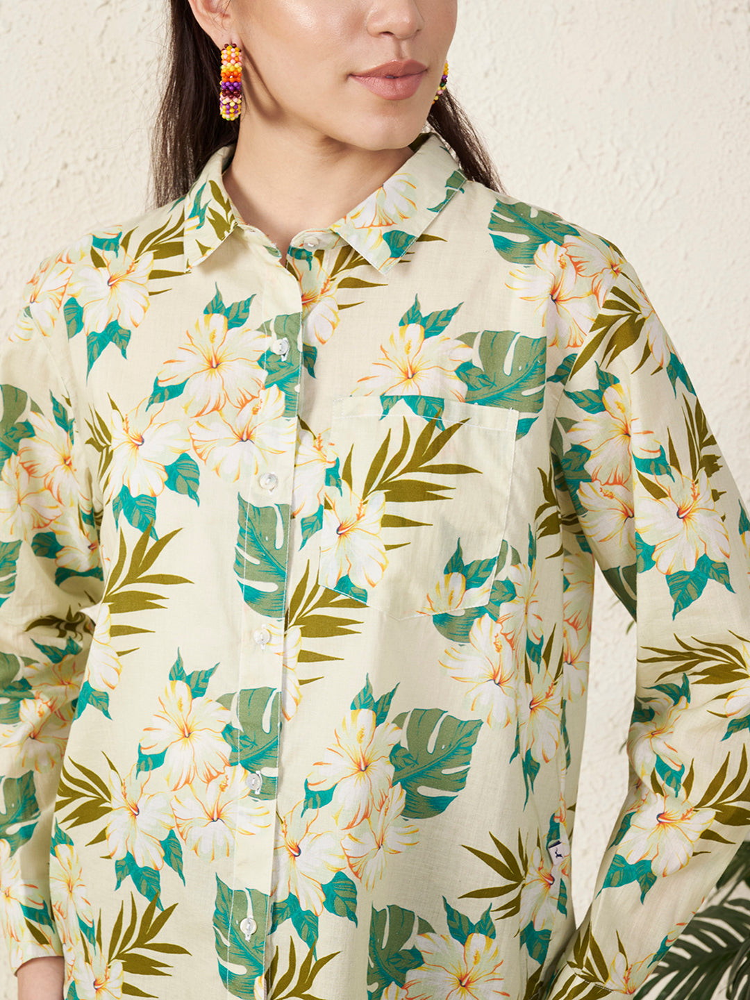 Women Tropical Floral Print Shirt