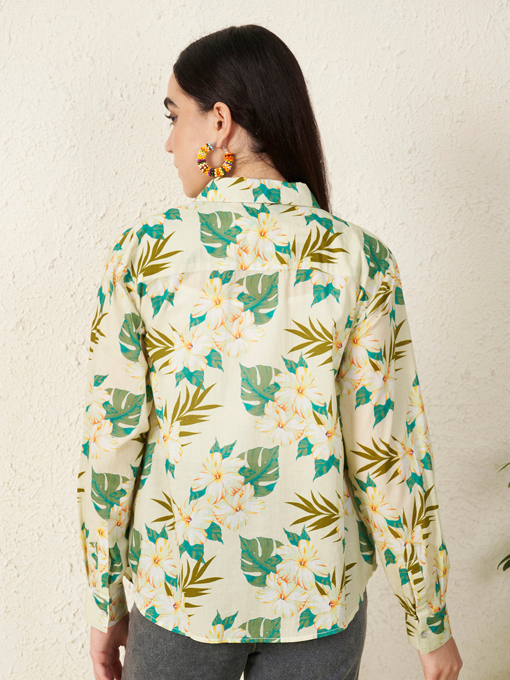 Women Tropical Floral Print Shirt