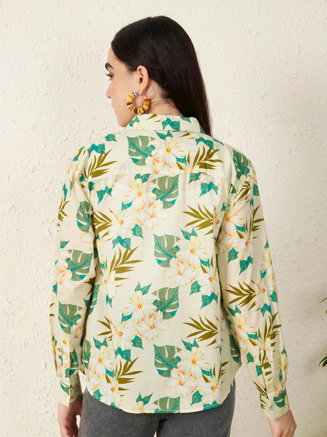 Women Tropical Floral Print Shirt