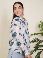 Women Blue Tropical Leaf Print