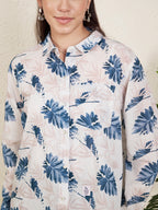 Women Blue Tropical Leaf Print