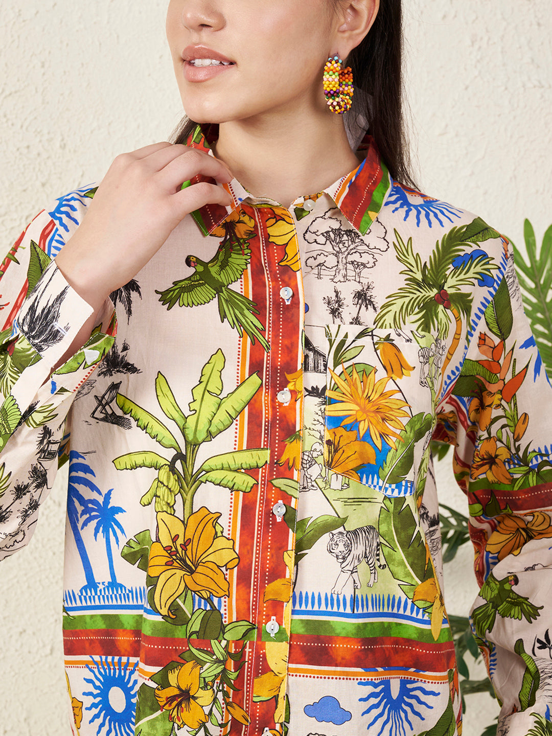 Women’s Multicolor Tropical Safari Print Shirt