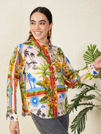 Women’s Multicolor Tropical Safari Print Shirt