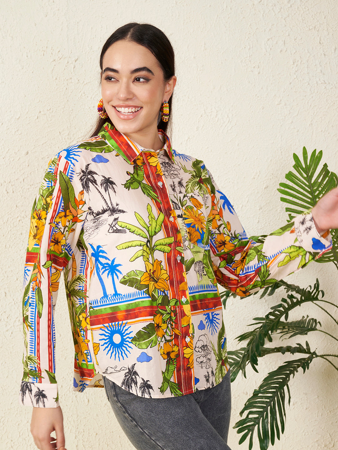 Women’s Multicolor Tropical Safari Print Shirt