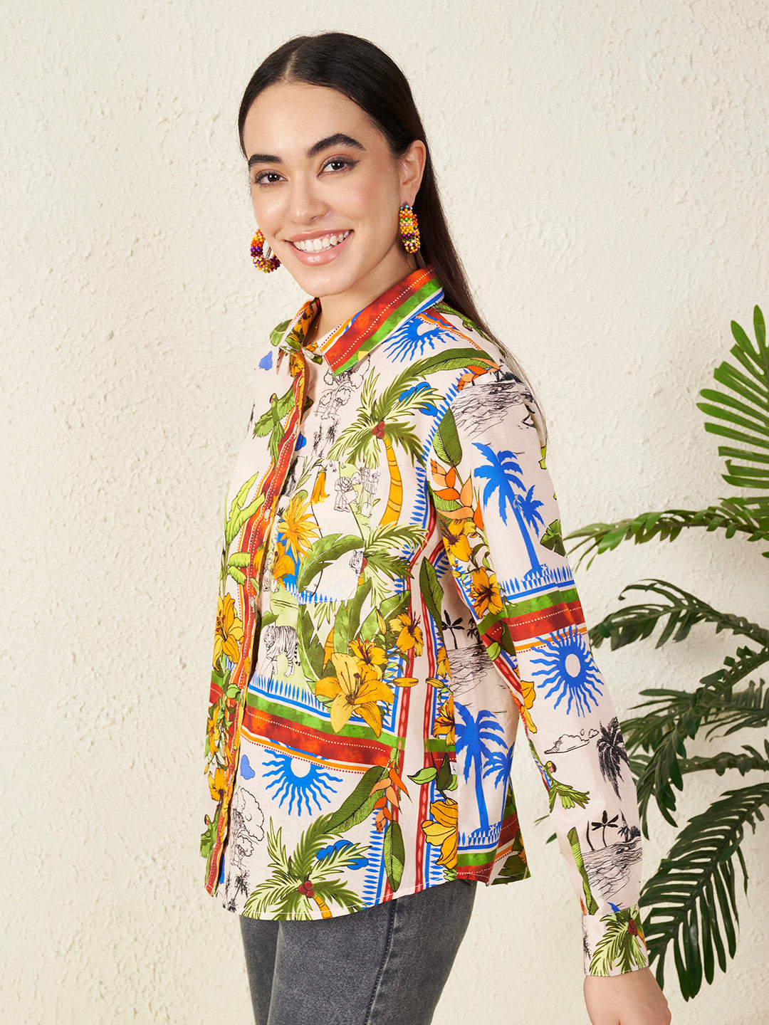 Women’s Multicolor Tropical Safari Print Shirt
