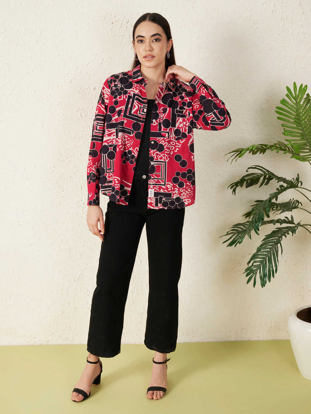 Women’s Red & Black Abstract Print Shirt