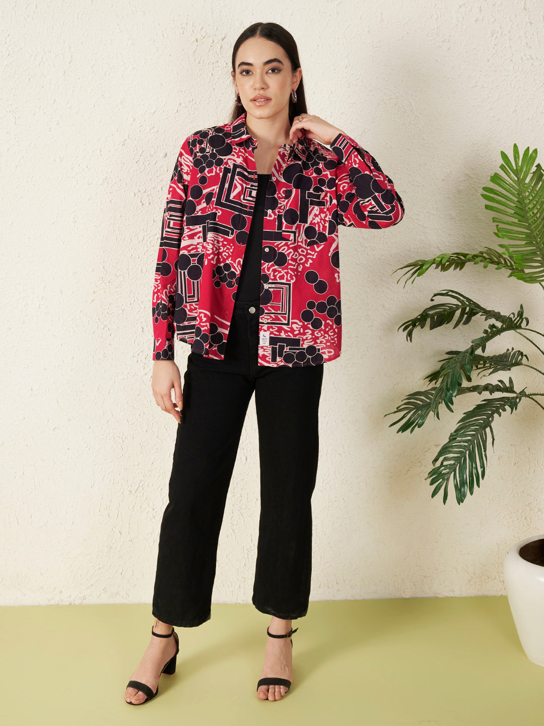 Women’s Red & Black Abstract Print Shirt