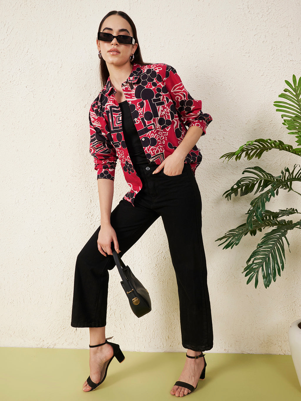 Women’s Red & Black Abstract Print Shirt