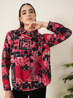 Women’s Red & Black Abstract Print Shirt