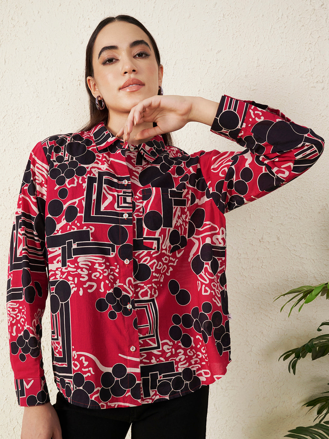 Women’s Red & Black Abstract Print Shirt