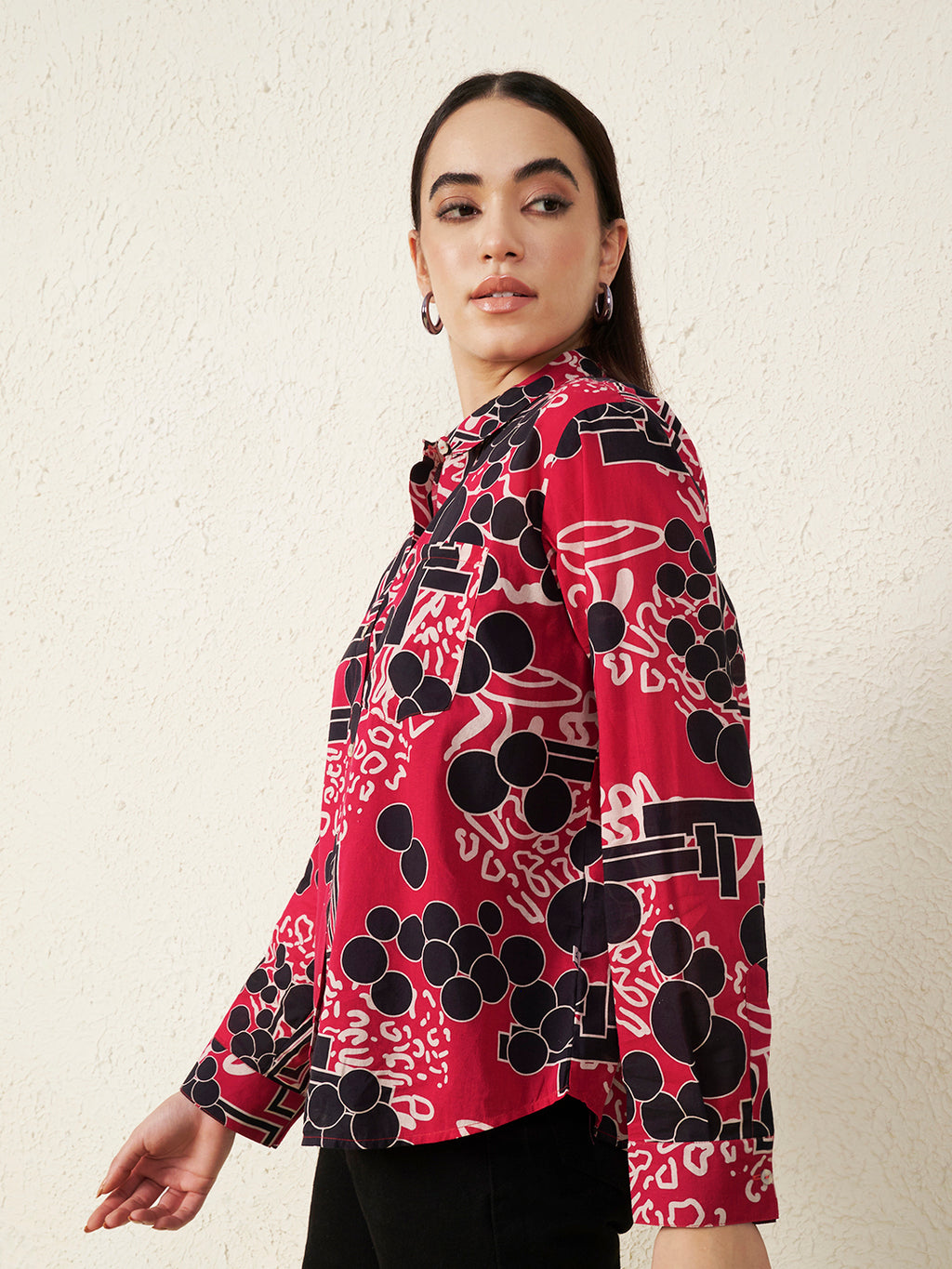 Women’s Red & Black Abstract Print Shirt