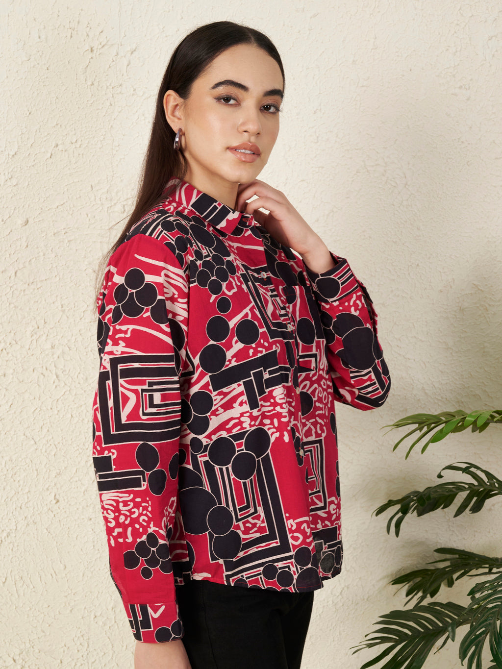 Women’s Red & Black Abstract Print Shirt