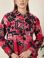 Women’s Red & Black Abstract Print Shirt