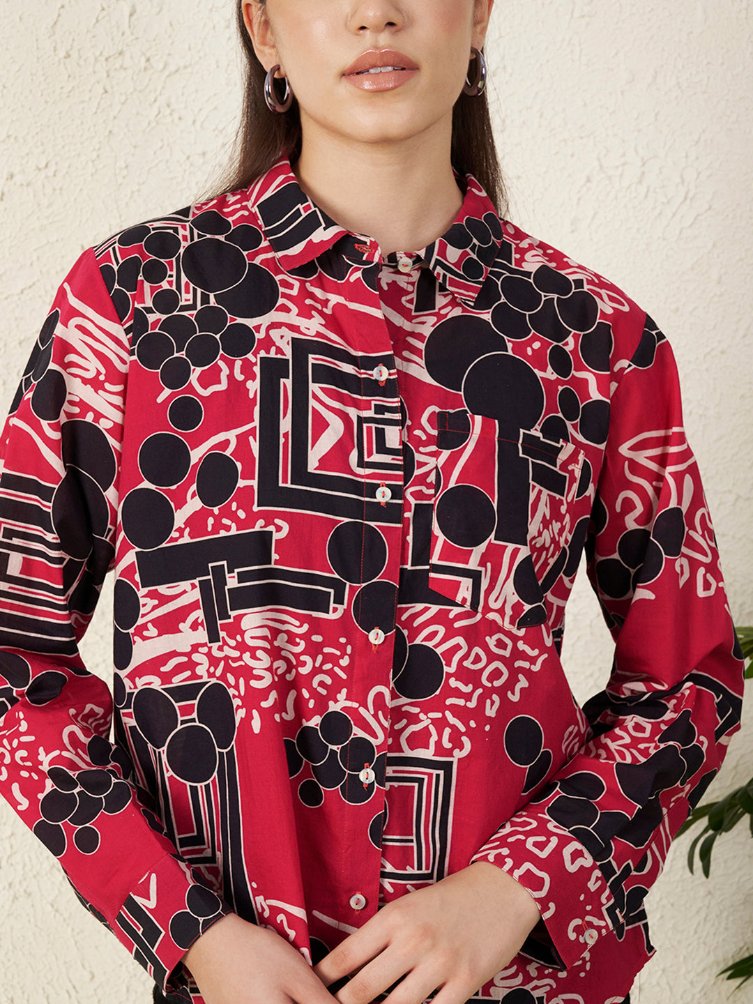 Women’s Red & Black Abstract Print Shirt