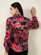 Women’s Red & Black Abstract Print Shirt