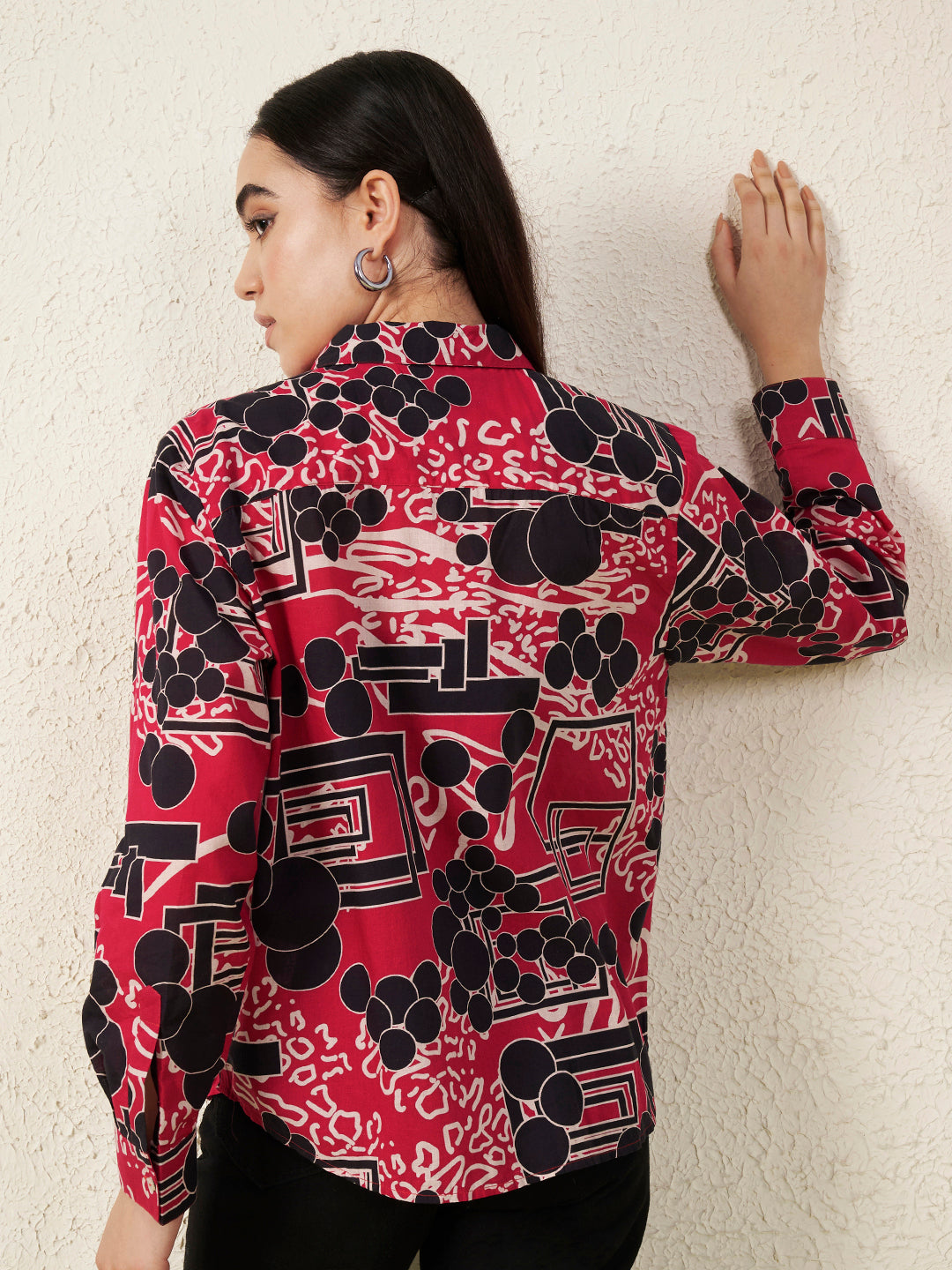 Women’s Red & Black Abstract Print Shirt