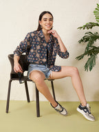 Women’s Blue Geometric Printed Shirt