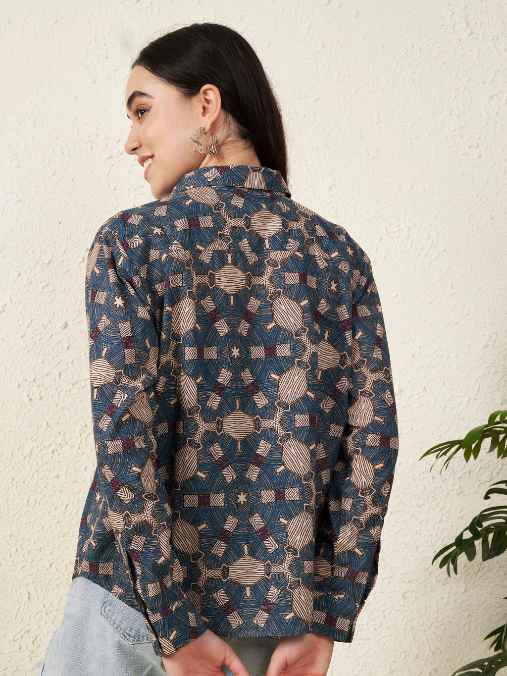 Women’s Blue Geometric Printed Shirt