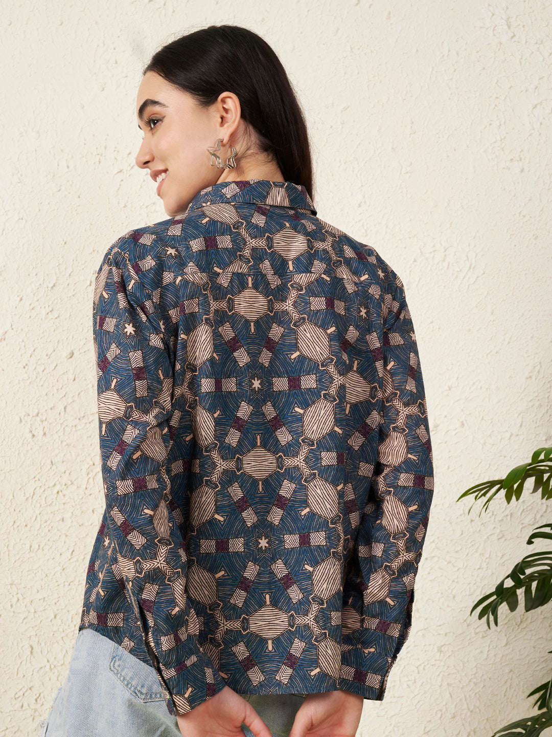 Women’s Blue Geometric Printed Shirt